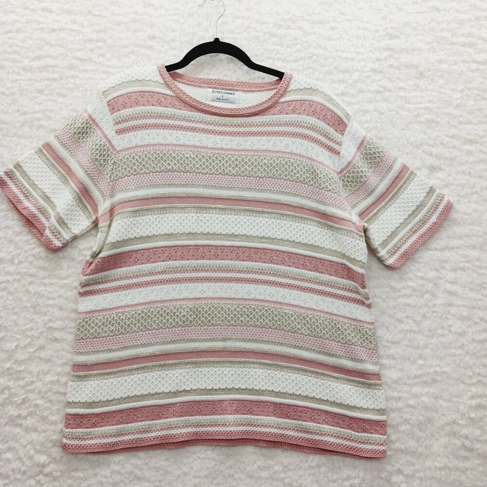 Sweater VTG Pink Beige Stripe Soft Knit Light Academia Soft Girl Y2K Prep Size L